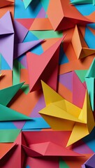 Obraz premium Vibrant origami patterns enrich graphic backgrounds offering a colorful backdrop with text space