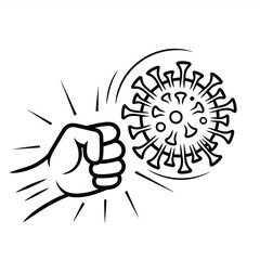 Fist punching the coronavirus symbol