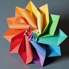 Cool Colorful origami folded from a single sheet of paper in rainbow colors