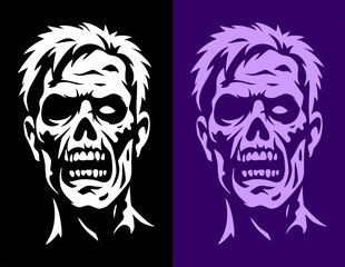 Monochrome Zombie Face Illustration – Horror Undead Skull Art in Bold Graphic Style