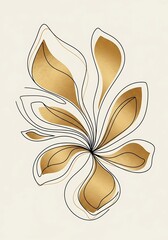 Elegant botanical art with golden hues and fluid line drawing for modern decor