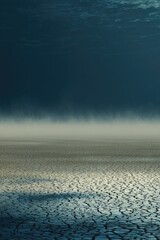 Dark underwater, dry, cracked earth