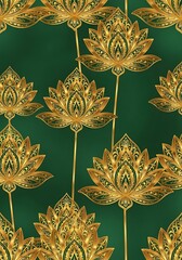 Elegant golden floral patterns on a dark green backdrop for refined decorative accents