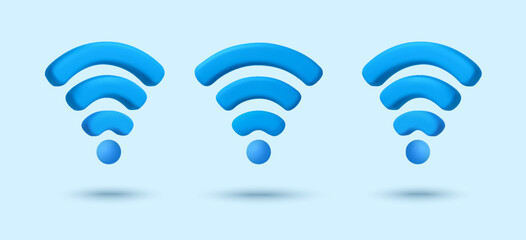 3d wifi icon in different angles, isolated on background. Wireless or hotspot icon in 3d vector illustration. Vector illustration