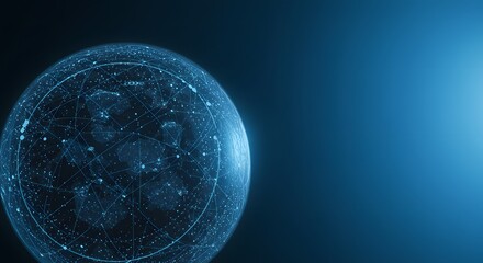 Digital Global Network Visualization with Blue Background