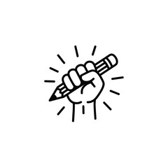 Fist holding a pencil with radiating lines