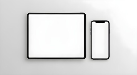 Sleek tablet and phone mockup with blank screens ready for your app or website showcase now
