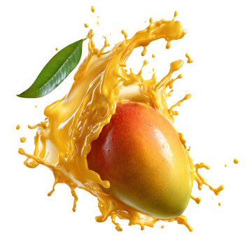  mango with dynamic mango lasse juice splash on a white background