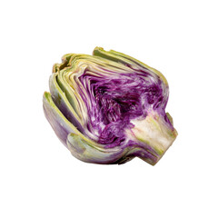Obraz premium Halved Artichoke Heart with Vibrant Purple Hues, Close-up Studio Shot