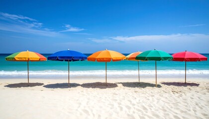 Fototapeta premium Colorful beach umbrellas on a sunny shore
