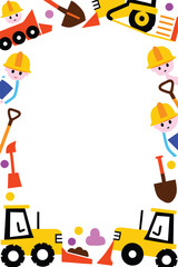 Kids Construction Vertical & Portrait Poster Template. Fun Builder Frame with Blank Copy Space
