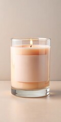 A Soft Peach colored candle mockup with blank label