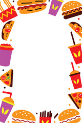 Food Festival Vertical & Portrait Poster Template. Culinary Doodle Frame with Blank Copy Space