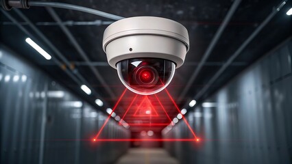 Modern surveillance camera with red laser grid security camera