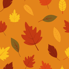 Fototapeta premium Seamless pattern of falling autumn leaves in warm colors