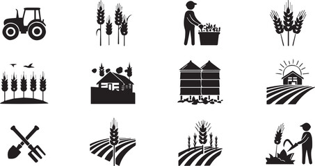 Fototapeta premium Agriculture solid icon set. farming, cultivation, and produce icons,
