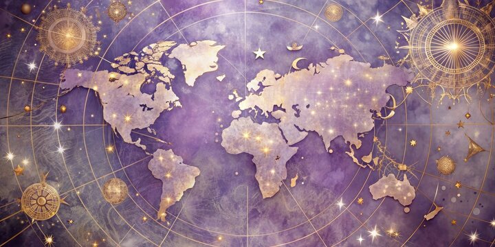 Celestial map in lavender and gold
