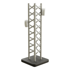 Lattice-style tower frame with communication component, used in telecom, broadcast, or construction visuals, isolated on white for clarity.

