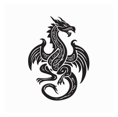 Celtic Mythical Dragon Full Body Vector Illustration in Black and White Tribal Style