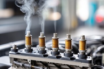 Close-up of engine components emitting smoke, indicating potential mechanical issue, requiring urgent attention and repair.