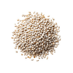 Pearl Barley Grains Close Up, Top View Isolated on Black Background