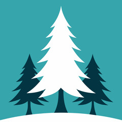 Obraz premium Stylized winter forest scene with a prominent white pine tree