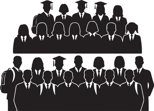 Black silhouette group of graduates wearing caps and gowns graduation people
