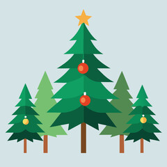 Obraz premium Festive christmas trees decorated with ornaments and a star