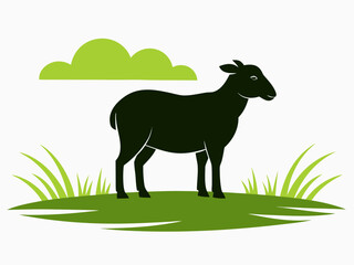 Obraz premium Minimalist Sheep Outline Graphic with Green Grass Background