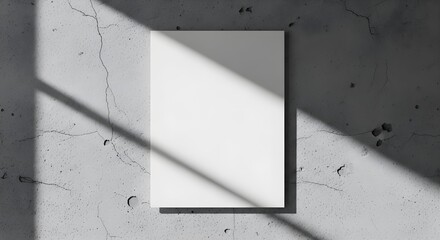 Elegant white poster mockup on textured concrete wall with natural light shadows creates a modern aesthetic