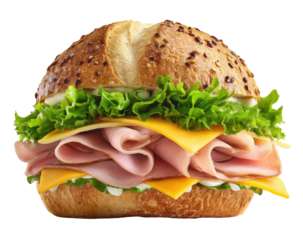 Close-up of a ham and cheese sandwich