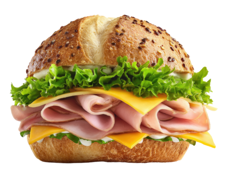 Close-up of a ham and cheese sandwich