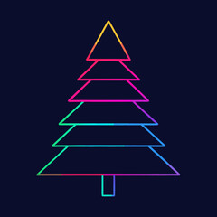 Fototapeta premium Stylized christmas tree with neon rainbow gradient on dark background