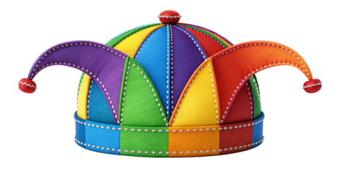 Whimsical Colorful Jester Hat with Patchwork Design on Transparent Background
Festive Fantasy Jester Hat with Curled Tip and Pom-Pom – Carnival Theme Illustration