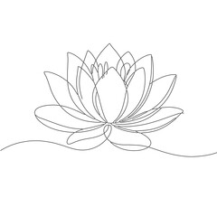 Fototapeta premium Continious line art Lotus Flower Line Drawing – Minimalist Continuous Line Art Symbolizing Purity and Spiritual Awakening