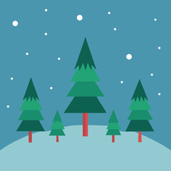 Obraz premium Stylized evergreen trees in a snowy winter landscape