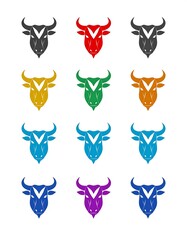 Fototapeta premium Colorful bull head icons