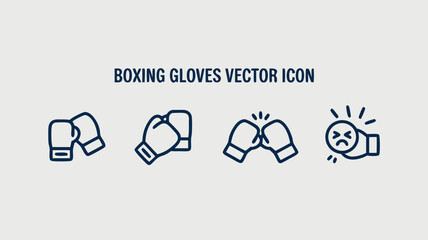 Four icons of boxing gloves for sports equipment activities. Perfect for sportsthemed designs, fitness posters, and boxingrelated content creation.