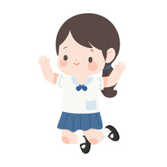 Cartoon Illustration of Happy School Girl Jumping