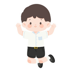 Cartoon Illustration of Cheerful Student Jumping