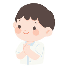 Cartoon Illustration of Boy with Greeting Gesture