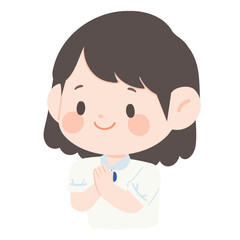 Cartoon Illustration of Woman Giving Wai Greeting