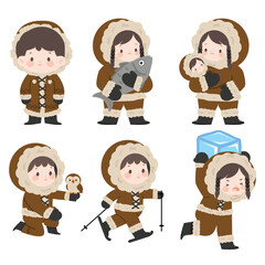 Cartoon Eskimo Character Illustrations set © focus_bell