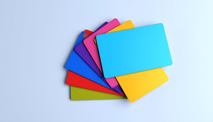 Colorful cards arranged in a fan shape on a light background