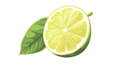 lemon with green leaf on white background