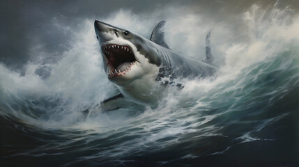 great white shark in water