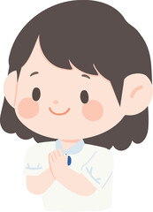 Cartoon Illustration of Woman Giving Wai Greeting