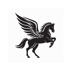 Black and White Pegasus Horse Side View Logo Design Vector Illustration with Wings