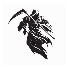 Detailed Front Facing Grim Reaper Black and White Line Art Vector Illustration Design
