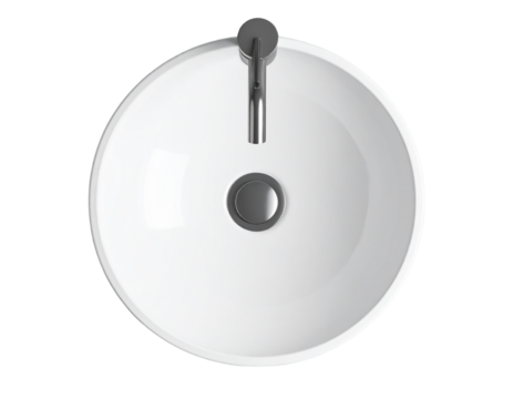  Flat Lay of Contemporary Round Basin Sink with Matte Finish and Wall-Mounted Faucet on Concrete Surface – PNG – AI Generated